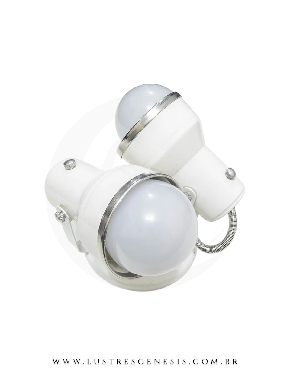 Luminária de teto spot sobrepor com caneco duplo, acabamento branco e detalhes metálicos, ideal para iluminação decorativa.
